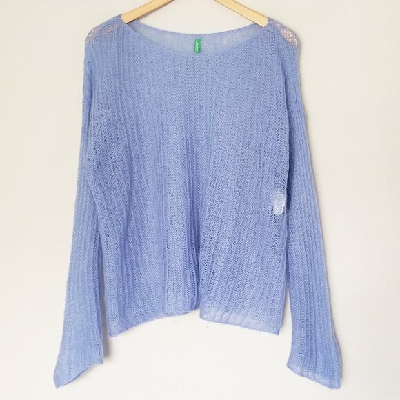 United Colors Of Benetton Sheer Mohair Blend Pullover Sweater L Periwinkle Blue - Picture 2 of 15